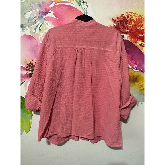 Focus Button Up Pink Shirt - Size XL - Linen Like Lightweight Fabric - Picture 2 of 4